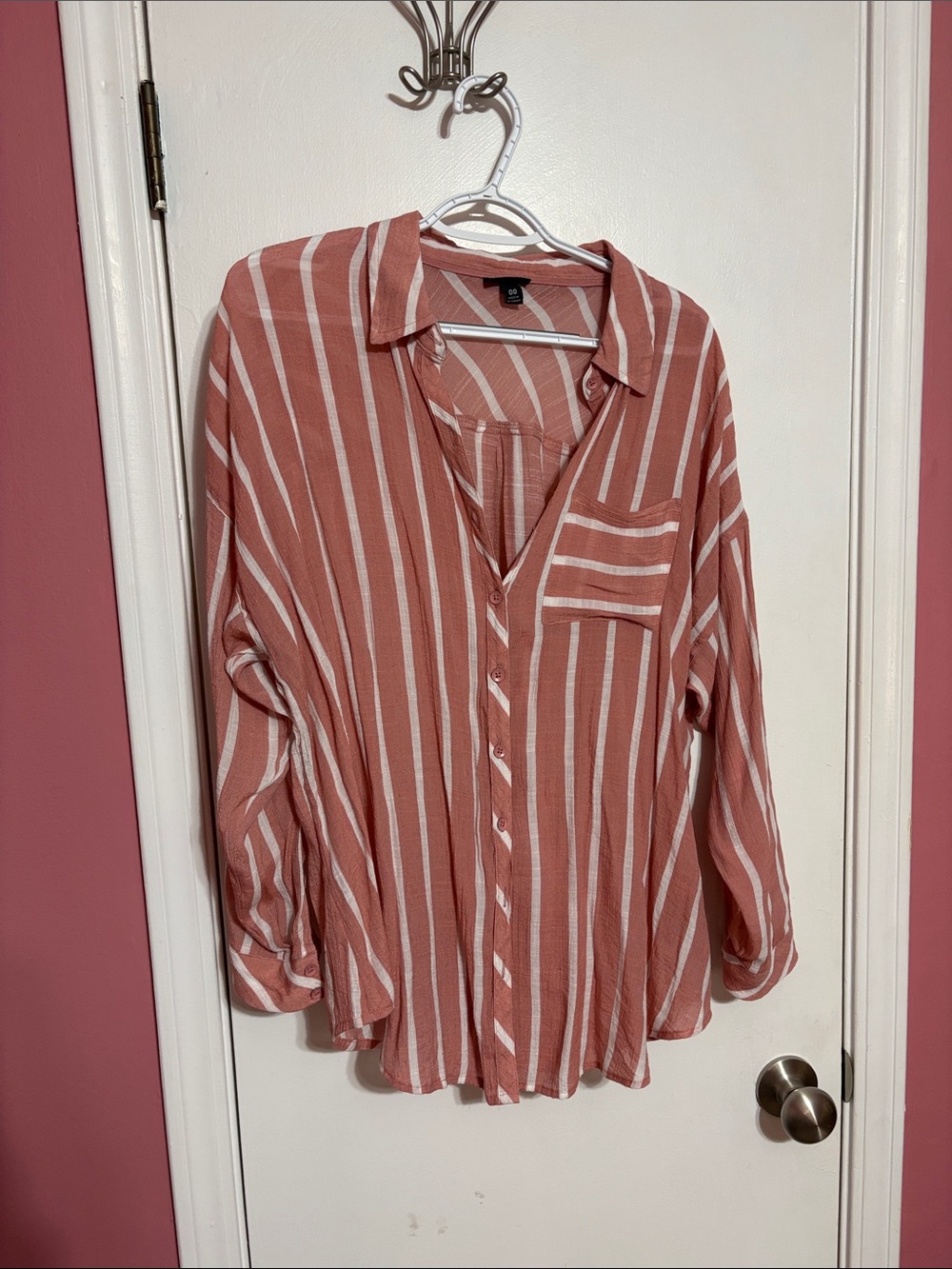 Torrid Striped Button-Front Women's Shirt - Dusty Rose/White